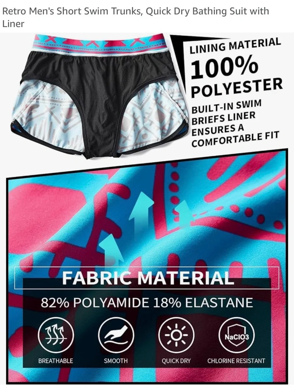 Men's Blue & Pink Quick-Dry Swim Trunks Size Medium